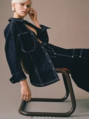 Pilcro Dark Indigo Wide-Leg Jeans with White Contrast Stitching